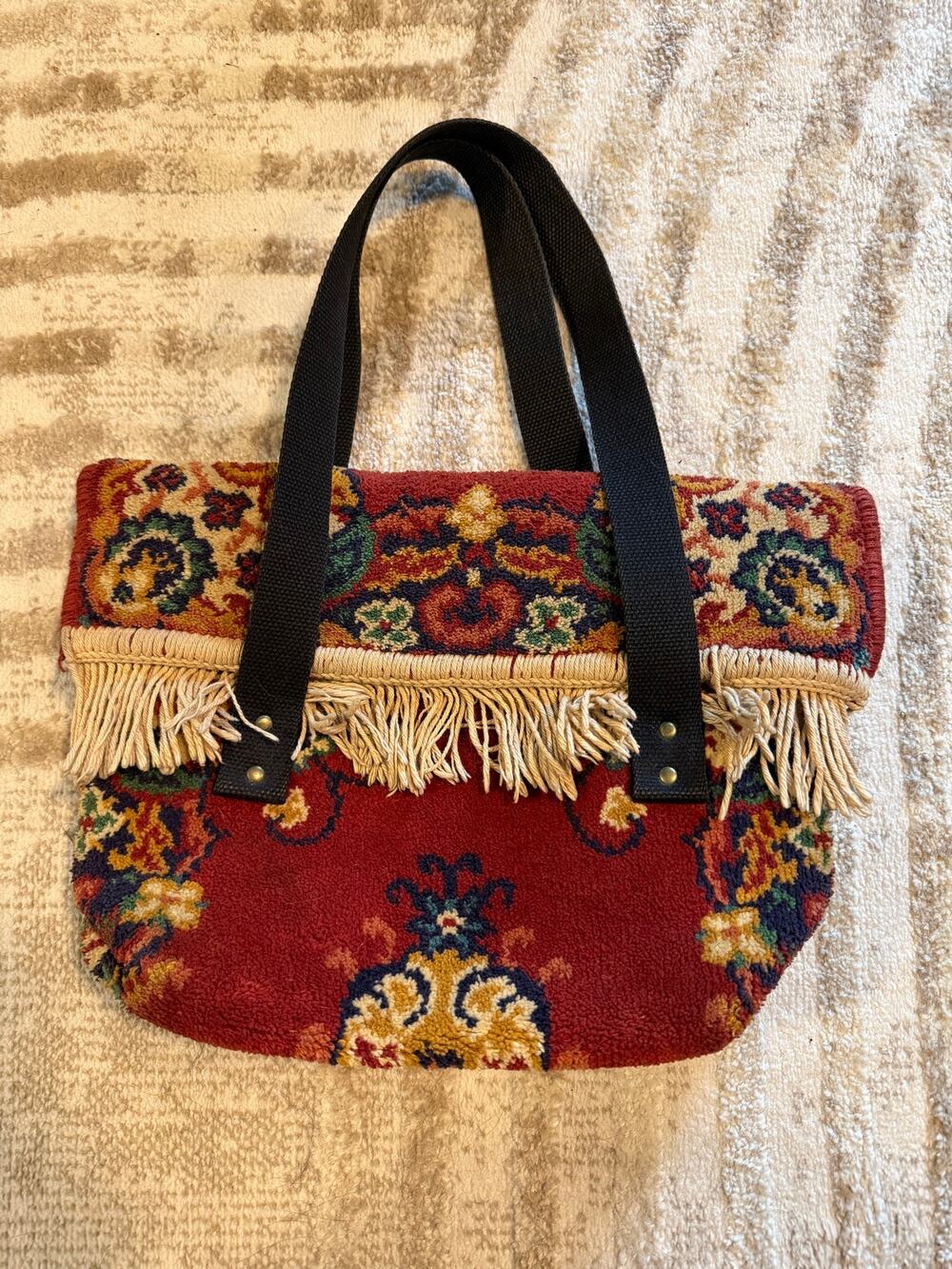 Vintage Maroon Carpet Rug Bag Purse